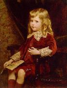 Alfred Edward Emslie Portrait of a young boy in a red velvet suit oil painting artist